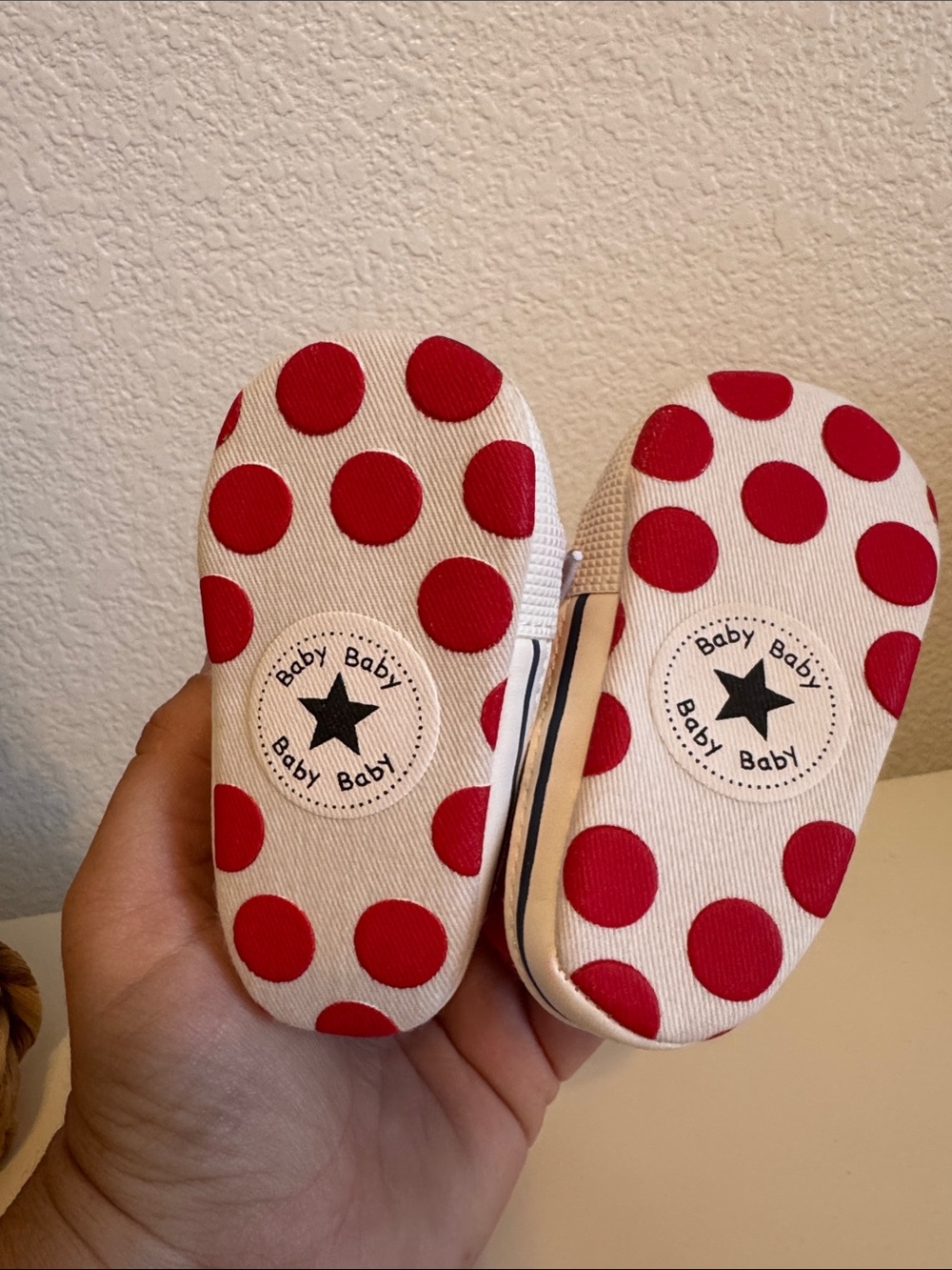 Classic Converse-like Red Newborn Sneakers with White Laces. Infant size 1 - Picture 2 of 3